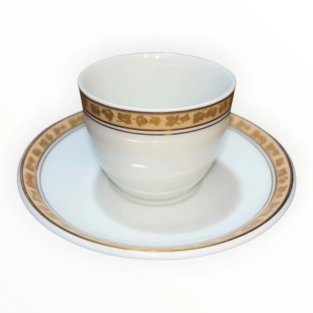 Noritake Gold Ivy Leaf Tea Cup and Saucer Set White Fine China Made in Japan